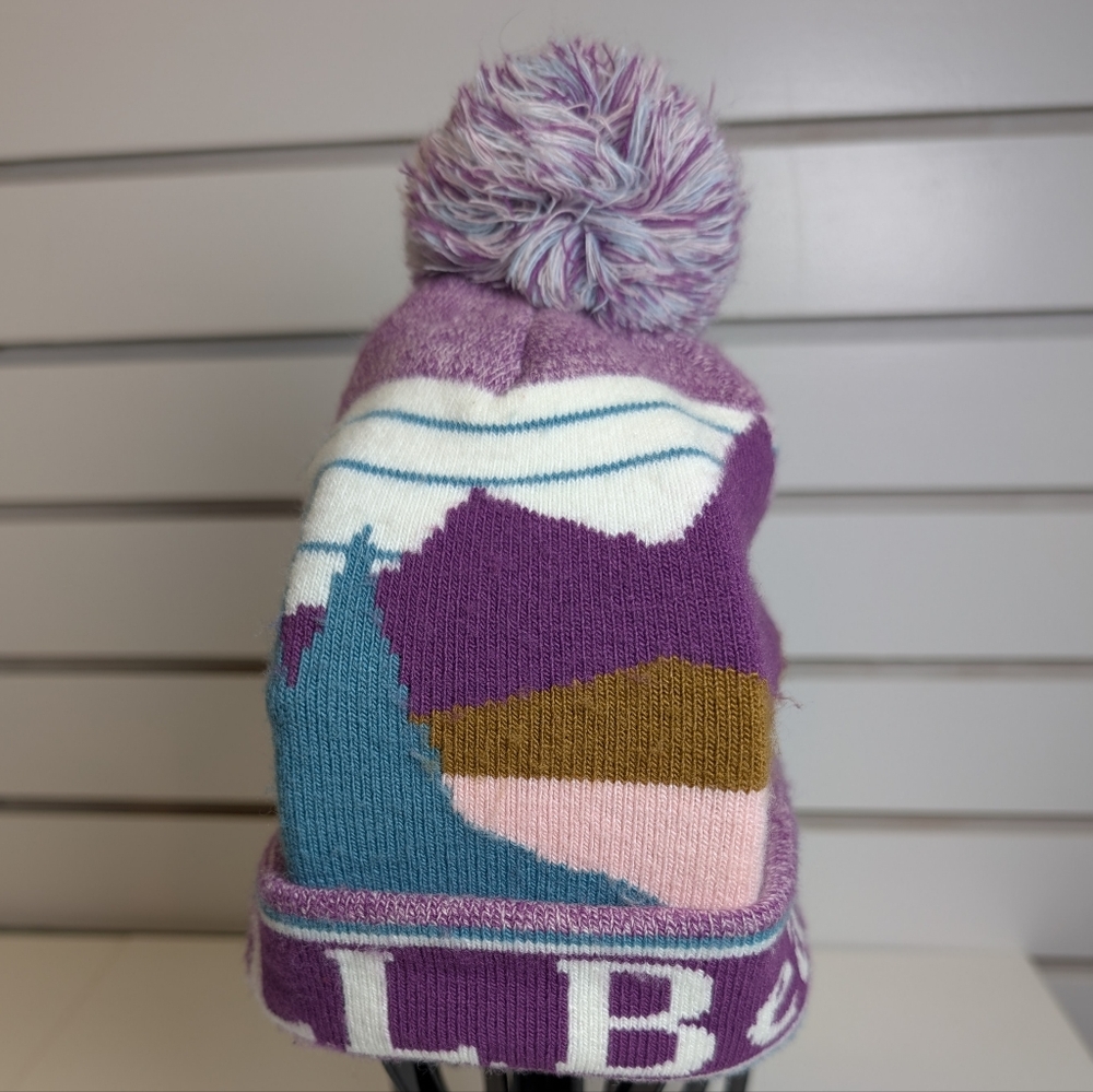 LL Bean Hat Katahdin Pom Winter Beanie Cap Purple Vibrant Colors OSFA Knit - Picture 3 of 4